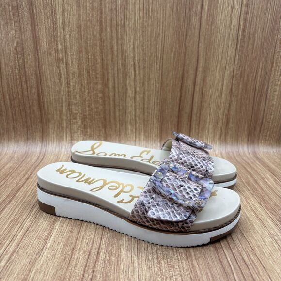 Sam Edelman Platform Buckle Slide SIZE 6.5 M Ariane Snake print Purple Tortoise - Picture 1 of 8